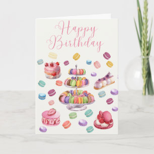 Tarjeta Cumpleaños ilustrado de pastelería francesa