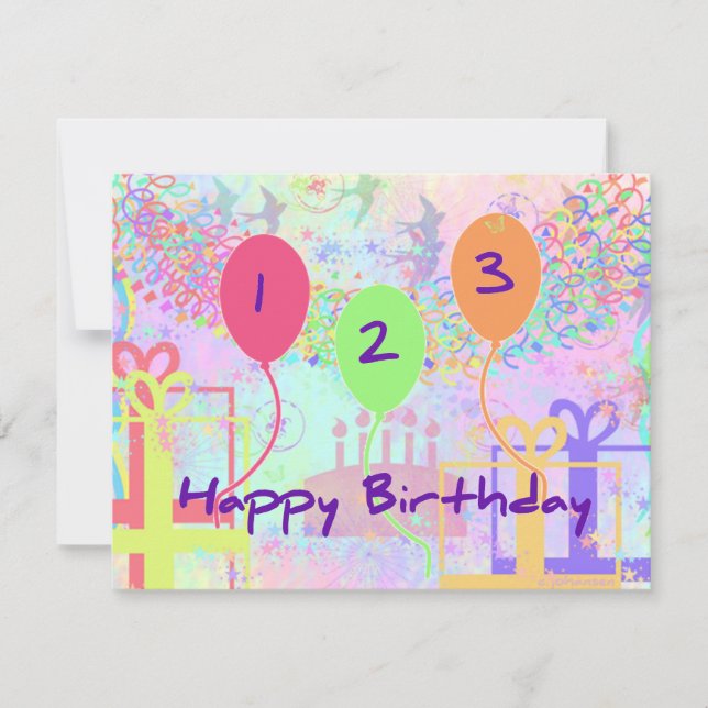Tarjeta Cumpleaños Infantil de Tres Años - ¡Feliz Cumpleañ (Anverso)