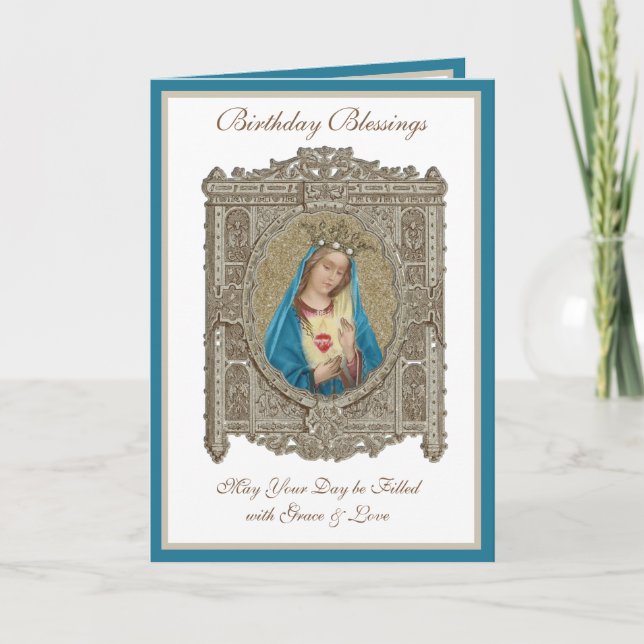Tarjeta Cumpleaños Inmaculado Corazón Virgen María  Religi (Anverso)