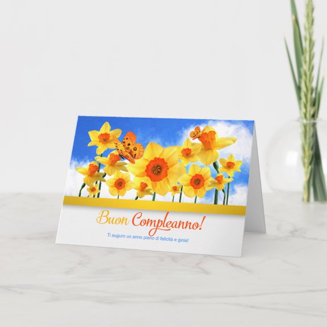 Tarjeta Cumpleaños italiano con mariposas Daffodil Garden (Anverso)