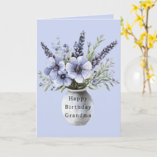 Tarjeta Cumpleaños Jarrón Flores Lilas Moradas Bonitas