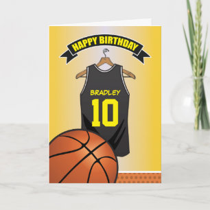 Tarjeta Cumpleaños Jersey Baloncesto Negro Amarillo