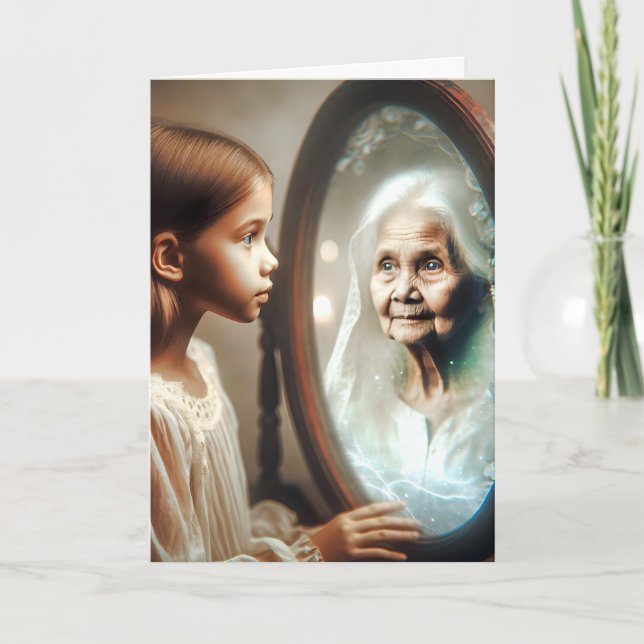 Tarjeta Cumpleaños Joven Niña y Anciana (Anverso)