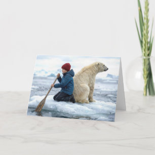 Tarjeta Cumpleaños Joven Niño en Hielo Rescatando un Oso P