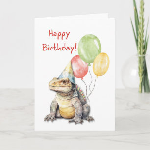 Tarjeta Cumpleaños Komodo Dragon Lizard Fiesta Gorras Glob