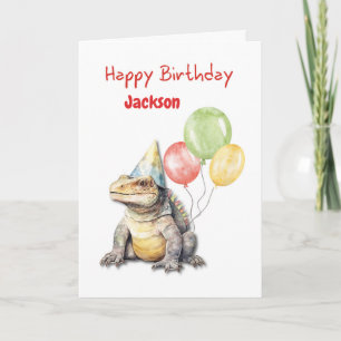 Tarjeta Cumpleaños Komodo Dragon Lizard Fiesta Gorras Glob