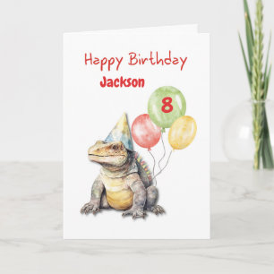 Tarjeta Cumpleaños Komodo Dragon Lizard Fiesta Gorras Glob