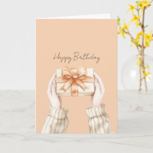 Tarjeta Cumpleaños Lazo de Cinta Melocotón de Regalo