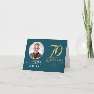 Tarjeta Cumpleaños legendario y elegante número 70 en azul