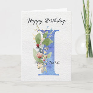 Tarjeta Cumpleaños Letra I Nombre Personalizado Monograma 