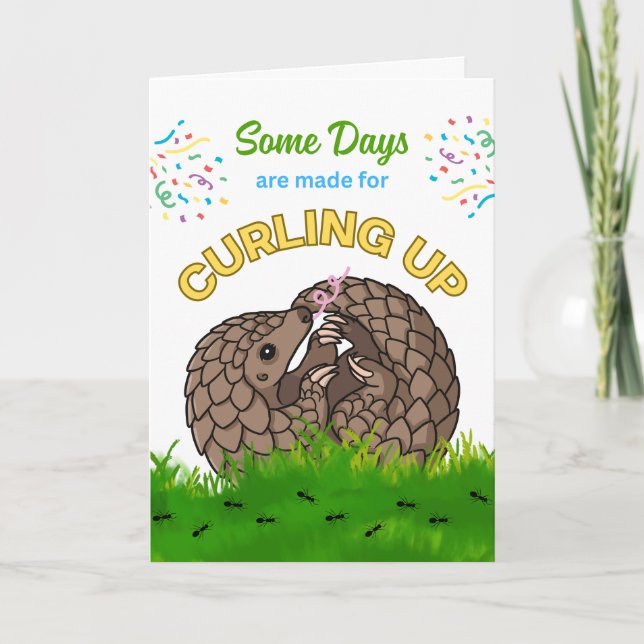 Tarjeta Cumpleaños lindo con Pangolin y hormigas enrollada (Anverso)