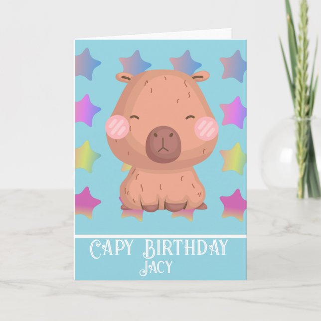 Tarjeta Cumpleaños lindo de capybara estrella (Anverso)