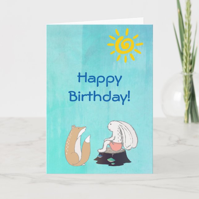 Tarjeta Cumpleaños lindo del ilustracion del Fox y del (Anverso)