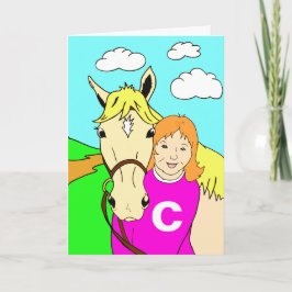 Tarjeta Cumpleaños lindo del potro y del chica