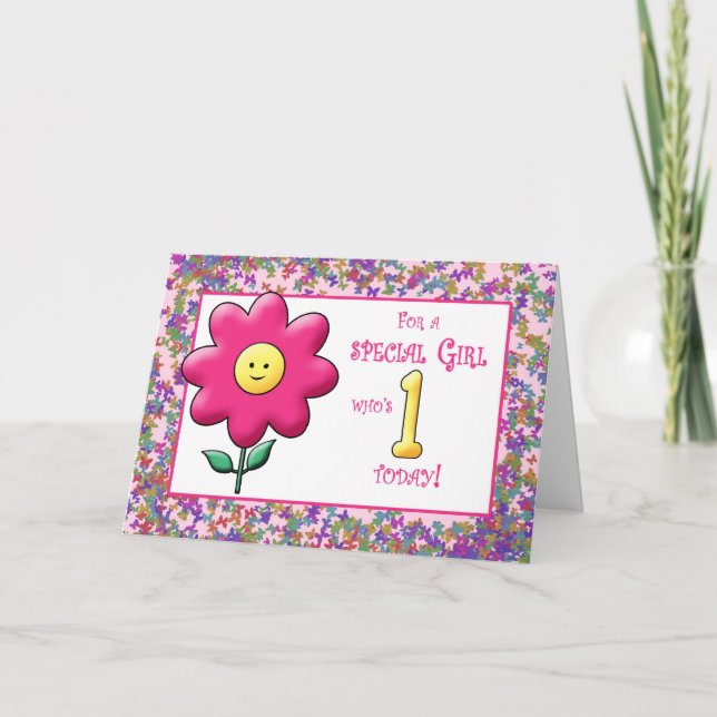 Tarjeta Cumpleaños lindo Flor Rosa y (Anverso)