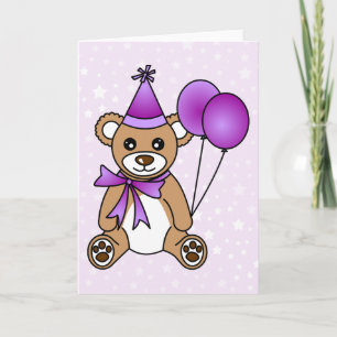 Tarjeta Cumpleaños lindo Oso de Teddy - Púrpura