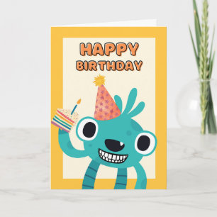 Tarjeta Cumpleaños lindo para niño sonriente con pastel