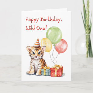 Tarjeta Cumpleaños Lindo Tigre de Bengala con Sombrero de