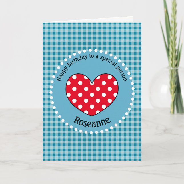 Tarjeta Cumpleaños Lunares Corazón de Amor Cuadros Persona (Anverso)