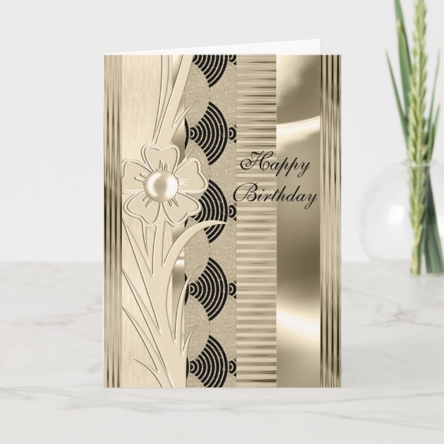 Tarjeta Cumpleaños Luz Floral Oro Art Deco (Anverso)
