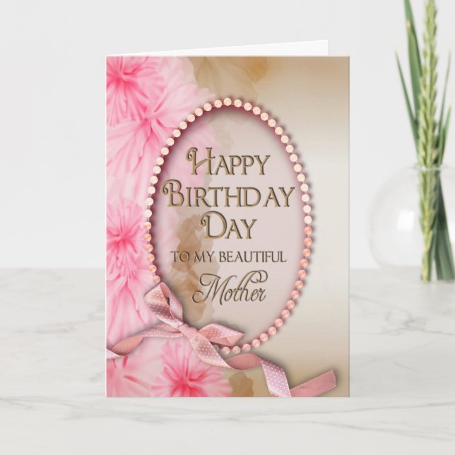 Tarjeta Cumpleaños - Madre - Delicado Óvalo Rosa - Floral (Anverso)