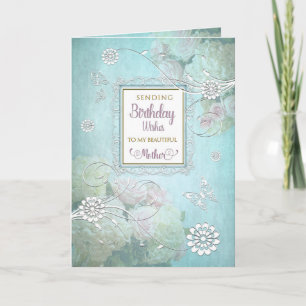 Tarjeta Cumpleaños, madre, elegante país Floral Aqua Blue