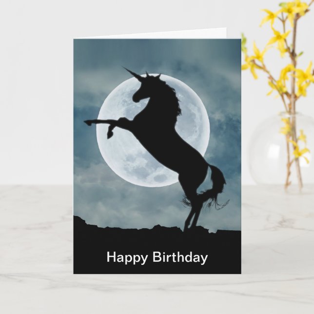 Tarjeta Cumpleaños mágico de la luna llena de unicornio (flor amarilla)