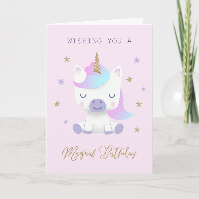 Tarjeta Cumpleaños mágico de unicornio (Anverso)