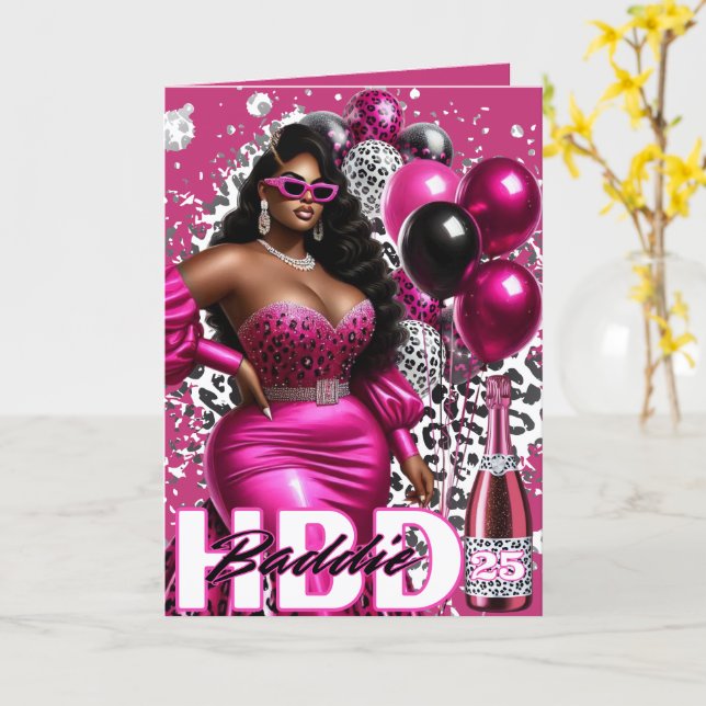 Tarjeta Cumpleaños Malvada Mujer Negra Leopardo Rosa Glam (flor amarilla)