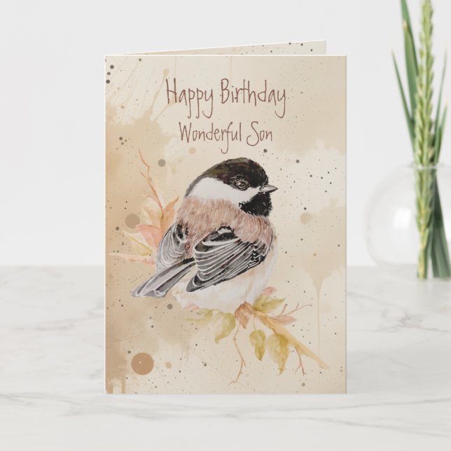Tarjeta Cumpleaños Maravilloso Hijo Chickadee Pájaro (Anverso)