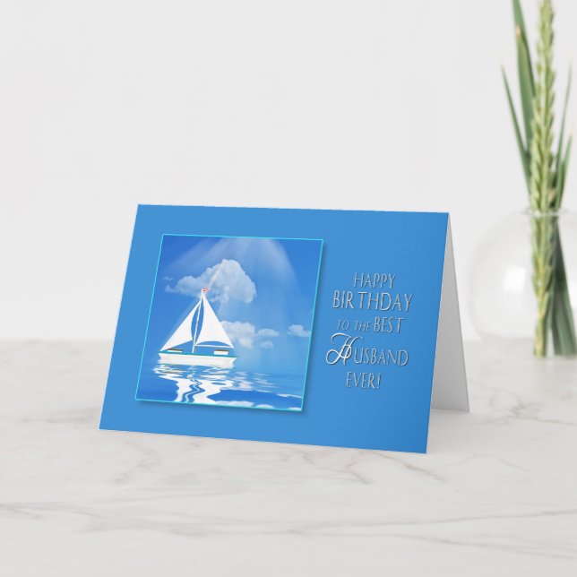 TARJETA CUMPLEAÑOS - MARIDO - BOTE DE SALIDA - MAR AZUL (Anverso)