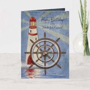 Tarjeta Cumpleaños, marido, rueda del barco, Helm