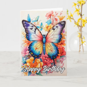 Tarjeta Cumpleaños Mariposa artística vibrante
