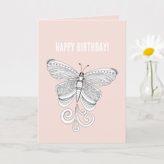 Tarjeta Cumpleaños Mariposa Blanca Rosa (Planta pequeña)