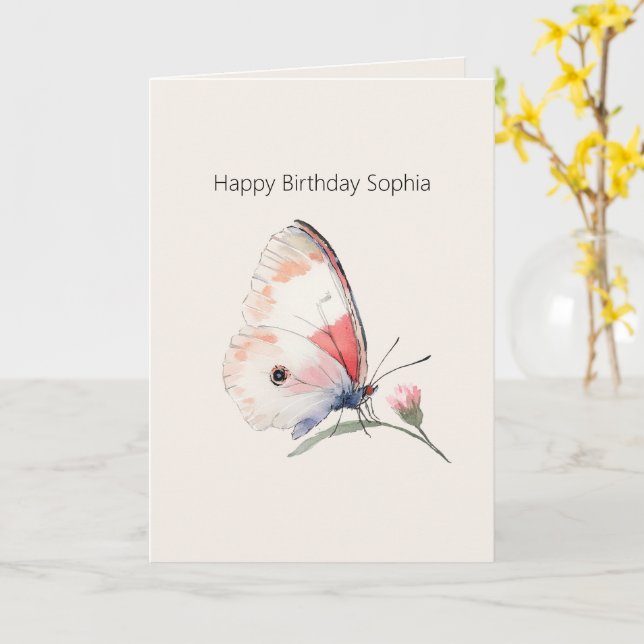 Tarjeta Cumpleaños Mariposa Floral Melocotón Rubor (flor amarilla)