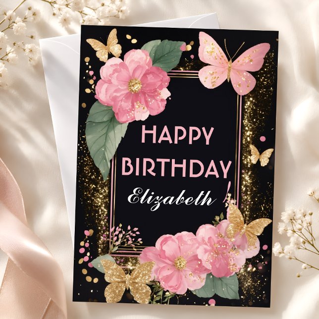 Tarjeta Cumpleaños Mariposa Peonía Rosa (Subido por el creador)