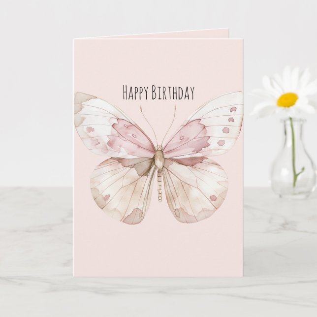 Tarjeta Cumpleaños Mariposa Rosa Sonrojo (Planta pequeña)