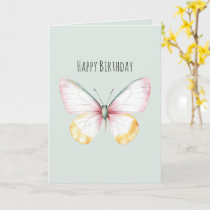 Tarjeta Cumpleaños Mariposa Verde Menta Blanco Amarillo Ro
