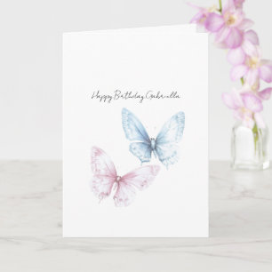 Tarjeta Cumpleaños Mariposas Azules Rosadas Blancas Bonita