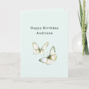 Tarjeta Cumpleaños Mariposas Blancas Verde Menta