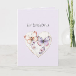 Tarjeta Cumpleaños Mariposas Corazón Floral Rosa Lavanda