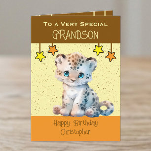 Tarjeta Cumpleaños marrones de nieto especial leopardo niñ