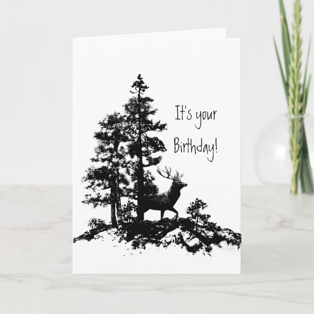 Tarjeta Cumpleaños masculino animal del bosque del árbol (Anverso)