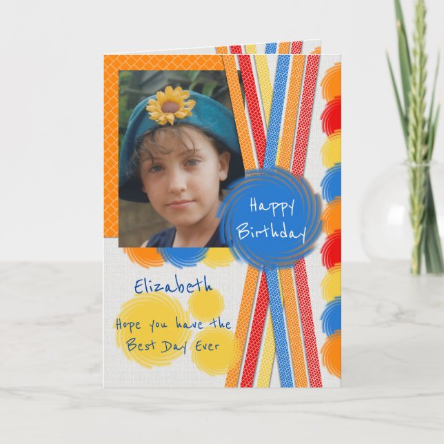 Tarjeta Cumpleaños mejor que nunca con foto y naranja de n (Anverso)