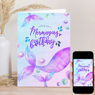 Tarjeta Cumpleaños Mermazing Brillante Sirena Personalizad
