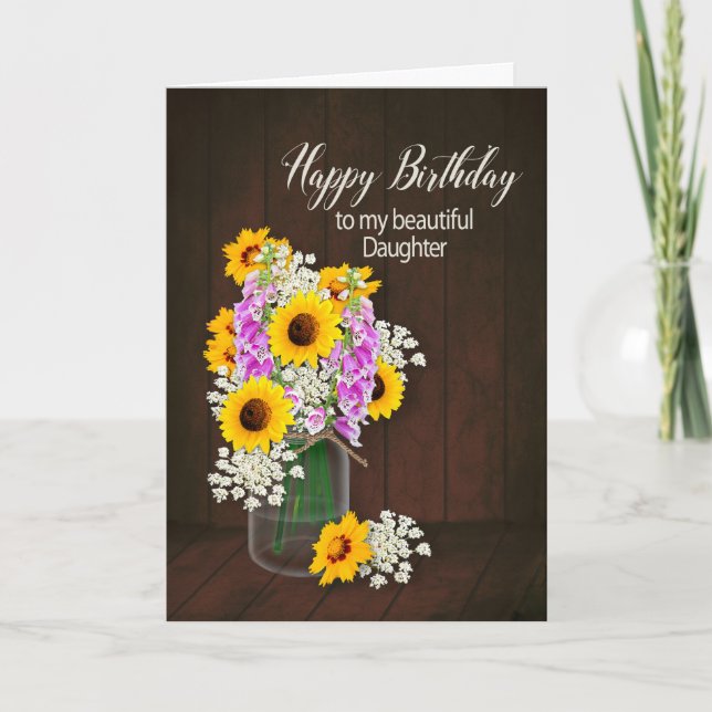 TARJETA CUMPLEAÑOS - MI HIJA - FLORES/VASE DE PAÍS (Anverso)