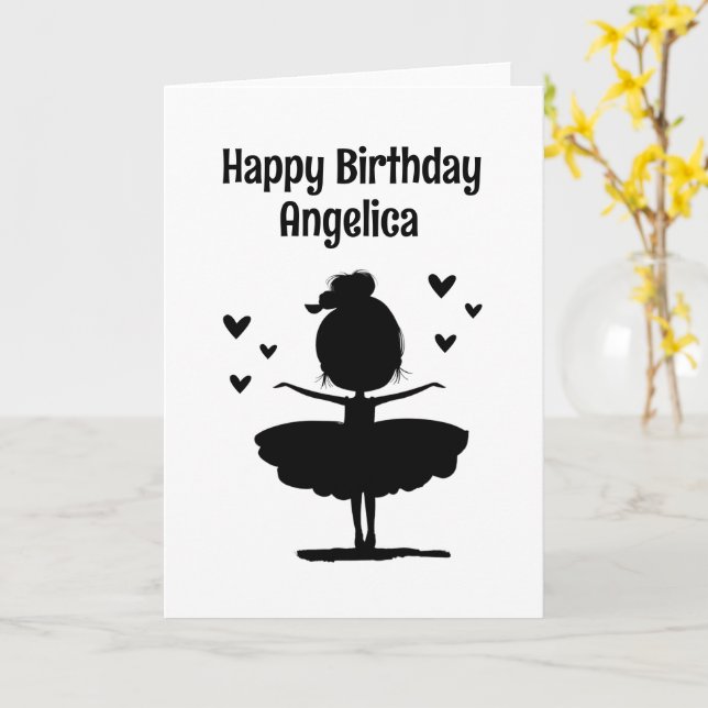 Tarjeta Cumpleaños Minimalista de Ballerina Personalizada (flor amarilla)