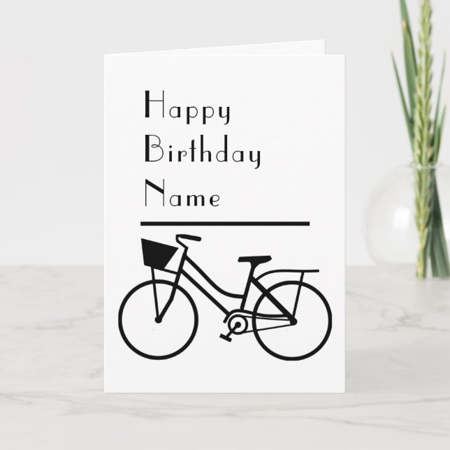 Tarjeta Cumpleaños Mínimo Blanco y Negro en Bicicleta (Anverso)