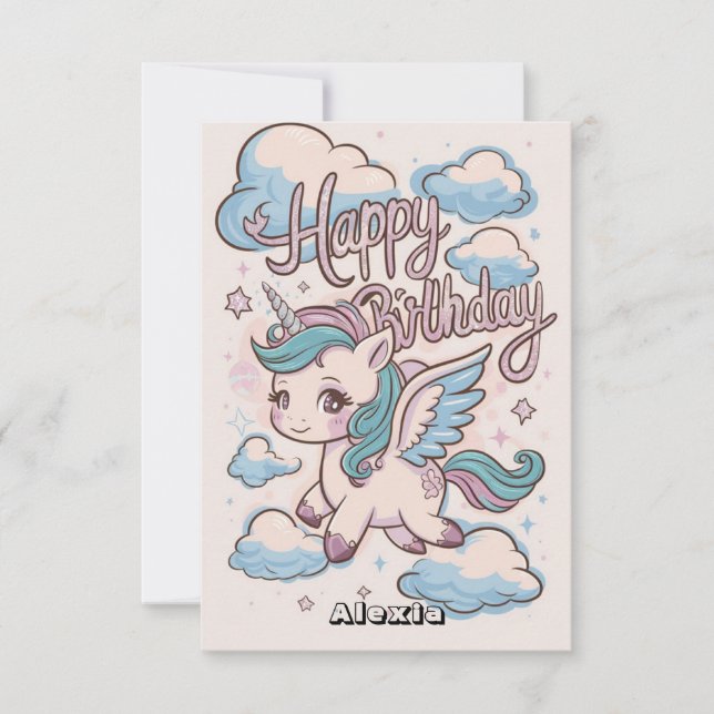 Tarjeta Cumpleaños Mítico y Escándido de Unicornio (Anverso)