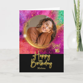 Tarjeta Cumpleaños Moderno Colorido Dulces 16 Foto y Nombr